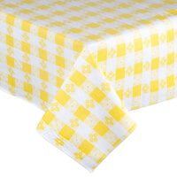 Intedge 25 Yard Roll 52 inch Wide Yellow Gingham Vinyl Table Cover with Flannel Back
