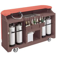 Cambro BAR730PMT189 Brown Mahogany Cambar 73 inch Post-Mix Portable Bar with 7 Bottle Speed Rail, Cold Plate, Soda Gun, and Water Tank