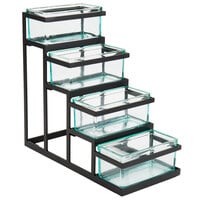 Cal-Mil 3338-13 Black Stair Step Condiment Display with Glass Jars - 18 inch x 9 inch x 17 inch