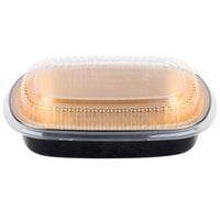 Durable Packaging 9442-PT-50 Medium Black and Gold Black Diamond Foil Entree / Take Out Pan with Dome Lid - 10/Pack