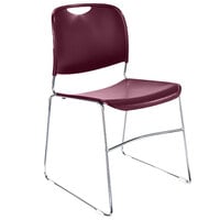 National Public Seating 8508 Wine Red Stackable Ultra Compact Plastic Chair with Chrome Frame