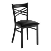 Lancaster Table & Seating Black Finish Cross Back Chair with 2 1/2" Black Vinyl Padded Seat - Assembled