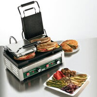 Waring WPG300 Panini Ottimo Grooved Top & Bottom Panini Sandwich Grill - 17 inch x 9 1/4 inch Cooking Surface - 240V, 3120W