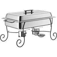 Choice 8 Qt. Full Size Chafer with Black Wrought Iron Stand and Black Plastic Lid Handle