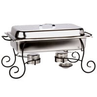 Choice 8 Qt. Full Size Chafer Set with Black Wrought Iron Stand and Stainless Steel Lid Handle