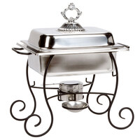 Choice 4 Qt. Half Size Chafer Set with Black Wrought Iron Stand and Classic Lid Handle