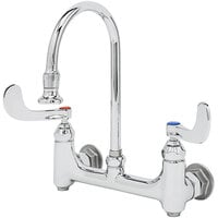 T&S B-0352-04 Wall Mounted Surgical Sink Faucet with 8 inch Adjustable Centers, 5 1/2 inch Rigid Gooseneck, Built In Stops, and 4 inch Wrist Action Handles