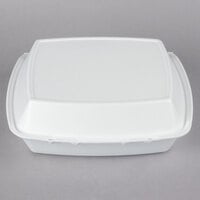 Dart 110HT3 10" x 9 1/2" x 3 1/2" White Foam 3 Compartment Hinged Lid Container - 100/Pack