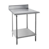 Advance Tabco KAG-300 30 inch x 30 inch 16 Gauge Stainless Steel Commercial Work Table with 5 inch Backsplash and Galvanized Undershelf