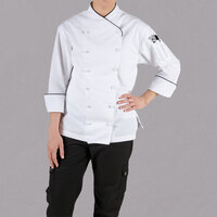 Chef Revival Corporate LJ008 Ladies White Customizable Executive Long Sleeve Coat with Black Piping - M