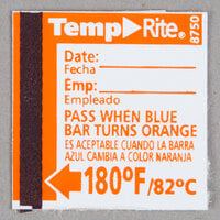 Taylor 8750 TempRite Single Use Dishwasher 180 Degrees F Test Label - 24/Pack