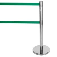 Aarco HC-27 Chrome 40 inch Crowd Control / Guidance Stanchion with Dual 84 inch Green Retractable Belts