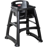 Rubbermaid FG780508BLA Black Sturdy Chair Restaurant High Chair with Wheels - Assembled