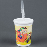 Huhtamaki Chinet 06273 12 oz. Roller Skate / Skateboard Design Plastic Kids Cup with Reusable Lid and Straw - 250/Case