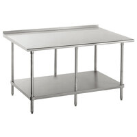 Advance Tabco SFG-3012 30 inch x 144 inch 16 Gauge Stainless Steel Commercial Work Table with Undershelf and 1 1/2 inch Backsplash