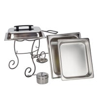 Choice 4 Qt. Half Size Chafer Set with Black Wrought Iron Stand and Black Plastic Lid Handle