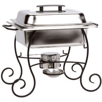 Choice 4 Qt. Half Size Chafer Set with Black Wrought Iron Stand and Black Plastic Lid Handle