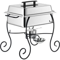Choice 4 Qt. Half Size Chafer with Black Wrought Iron Stand and Black Plastic Lid Handle