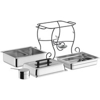 Choice 4 Qt. Half Size Chafer with Black Wrought Iron Stand and Black Plastic Lid Handle