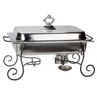 Choice 8 Qt. Full Size Chafer Set with Black Wrought Iron Stand and Classic Lid Handle