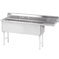Advance Tabco FS-3-1824-18 Spec Line Fabricated Three Compartment Pot Sink with One Drainboard - 80 1/2 inch - Right Drainboard