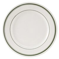Tuxton TGB-005 Green Bay 5 1/2 inch Eggshell Wide Rim Rolled Edge China Plate with Green Bands - 36/Case