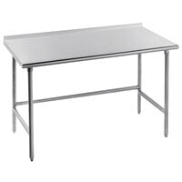 Advance Tabco TFSS-242 24" x 24" 14 Gauge Open Base Stainless Steel Commercial Work Table with 1 1/2" Backsplash