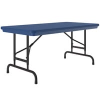 Correll Folding Table With Pedestal Legs, 24" x 48" Plastic Adjustable Height, Blue - R-Series