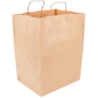 Duro Regal Natural Kraft Paper Shopping Bag with Handles 12 inch x 9 inch x 15 3/4 inch - 200/Bundle