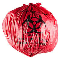 10 Gallon 24 inch x 24 inch Red Isolation Infectious Waste Bag / Biohazard Bag Linear Low Density 1.2 Mil - 250/Case
