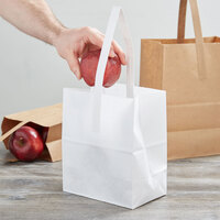 1/2 Peck Sophomore White Kraft Paper Produce Customizable Market Stand Bag with Handle - 500/Case