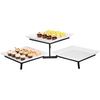 Cal-Mil SR1600-13 Black Two Tier Metal Wire Stand with Square Melamine Platters - 16" x 31" x 9"