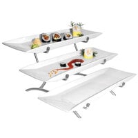 Cal-Mil PP1033-39 Prestige Platinum Wide Frame Three Tier Wire Stand with Porcelain Platters - 23" x 18" x 12"
