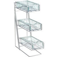Cal-Mil 1235-39-43 Platinum 3-Tier Metal Flatware / Condiment Display with Faux Glass Bins