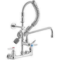 T&S MPY-8WLN-12-4C EasyInstall Wall Mounted 21 inch High Mini Pre-Rinse Faucet with Adjustable 8 inch Centers, Low Flow Spray Valve, 24 inch Hose, 12 inch Add-On Faucet, 4-Way Accessory Cross, and 6 inch Wall Bracket