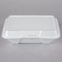 Dart 205HT1 9" x 6" x 3" White Foam Take Out Container with Perforated Hinged Lid - 200/Case