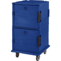 Cambro UPC1600SP186 Ultra Camcarts® Navy Blue Insulated Food Pan Carrier with Heavy-Duty Casters and Security Package - Holds 24 Pans