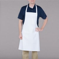 Chef Revival White Poly-Cotton Economy Customizable Bib Apron with 1 Pocket - 34 inchL x 34 inchW