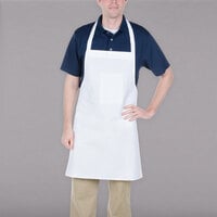 Chef Revival White Poly-Cotton Customizable Bib Apron with 1 Pocket - 38 inchL x 30 inchW