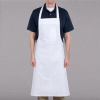 Chef Revival White Cotton Customizable Bib Apron with Pen Pocket - 36" x 40"