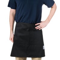 Chef Revival Black Poly-Cotton Customizable Bistro Apron with 2 Pockets - 19 inchL x 28 inchW