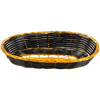 9 inch x 4 1/2 inch x 1 3/4 inch Oblong Black and Gold Rattan Cracker Basket