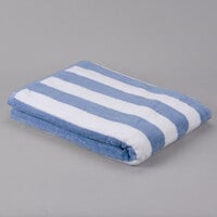 Oxford 35 inch x 70 inch Blue Stripes 100% Cotton Cabana Pool Towel 20 lb. - 12/Pack