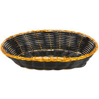 Thunder Group 9" x 6" Oval Black and Gold Rattan Basket