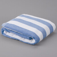 Oxford 30 inch x 70 inch Blue Stripes 100% Cotton Cabana Pool Towel 15 lb. - 24/Case