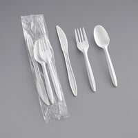 Choice Medium Weight White Wrapped Plastic Cutlery Set with Knife, Fork, and Spoon - 50/Pack