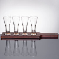 Libbey Flared Pilsner Tasting Glasses with 18 inch Mahogany Finish Flight Paddle