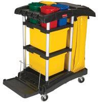 Rubbermaid FG9T7400BLA HYGEN Microfiber High Capacity Janitor Cart with Color Coded Pails