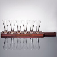 Libbey Flared Pilsner Tasting Glasses with 24 inch Mahogany Finish Flight Paddle
