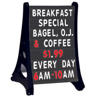 Aarco RAF-3 Roll A-Frame Two Sided Black Letterboard with Stand and Characters - 24 inch x 36 inch